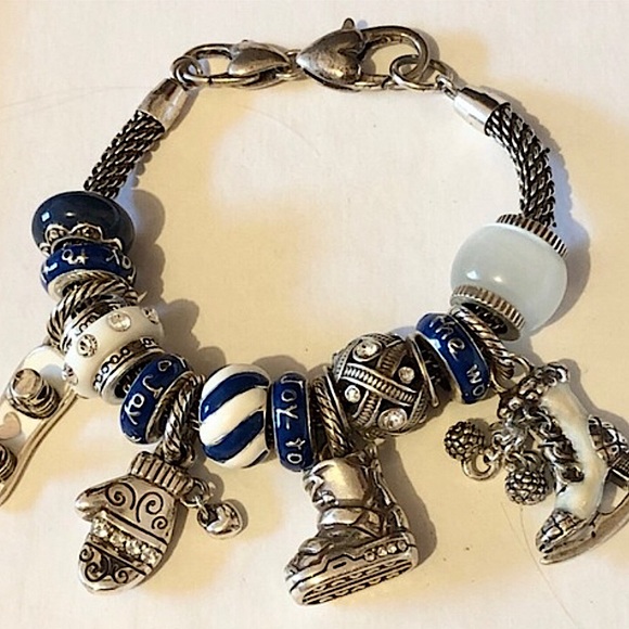 🎄🆕 Brighton Joy to the World spacer Thin blue Christmas bead Retired Gift ready - Picture 8 of 10